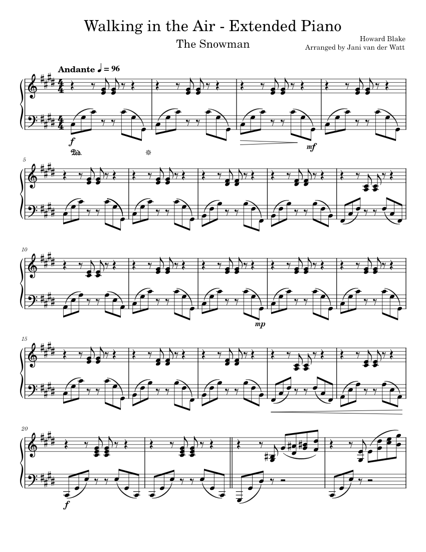 Walking in the Air - Piano Extended Instrumental Part Sheet music for Piano  (Solo) | Musescore.com