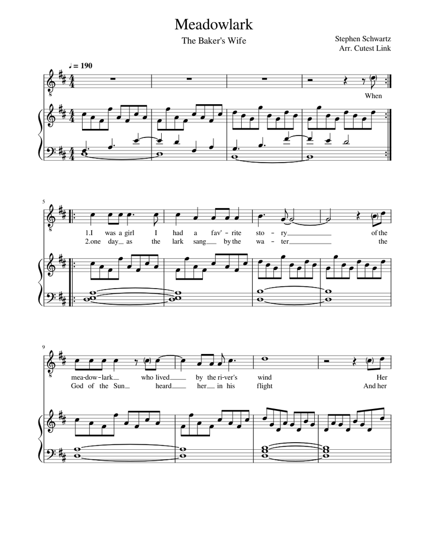 Meadowlark (The Baker's Wife) Sheet music for Piano, Vocals (Piano