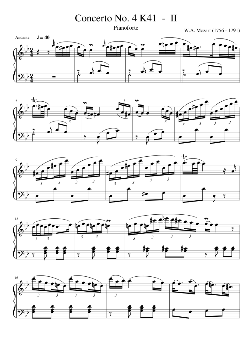 W.A. Mozart Concerto No. - II Andante - Piano music for Piano (Solo) | Musescore.com