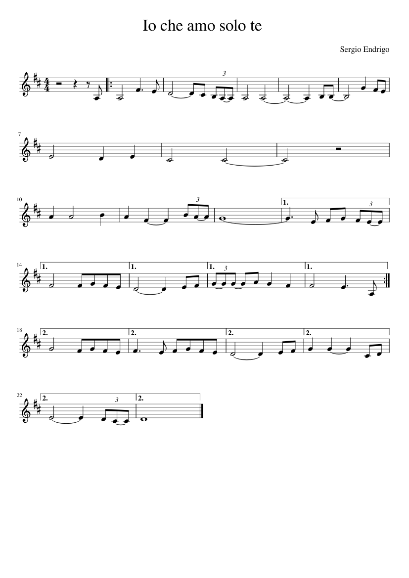 Io che amo solo te – Sergio Endrigo ( clarinetto ) Sheet Music for ...