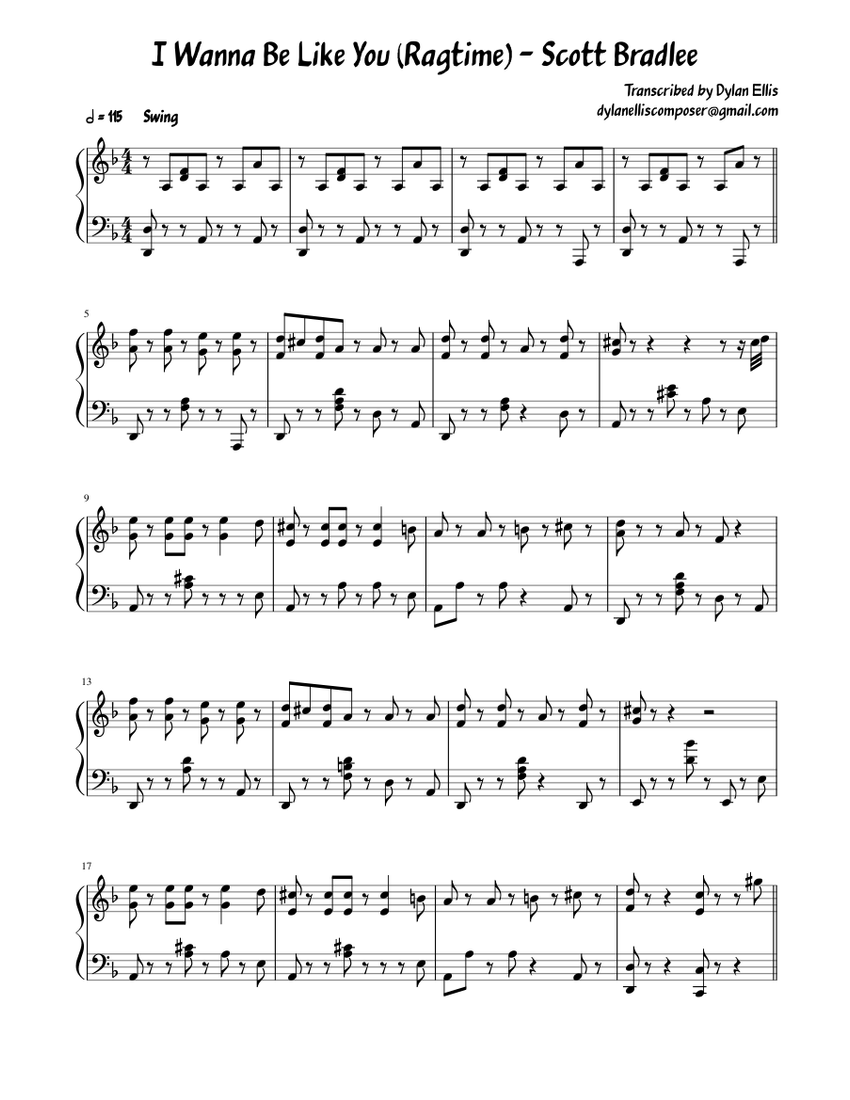 I Wanna Be Like You (Ragtime) - Scott Bradlee Sheet music for Piano (Solo)  | Musescore.com