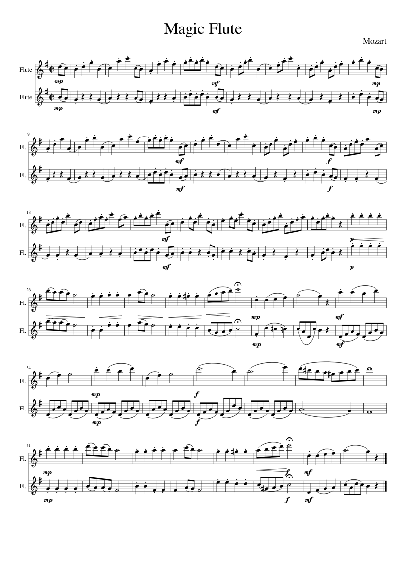 Magic Flute Mozart Sheet music for Flute (Woodwind Duet) | Musescore.com