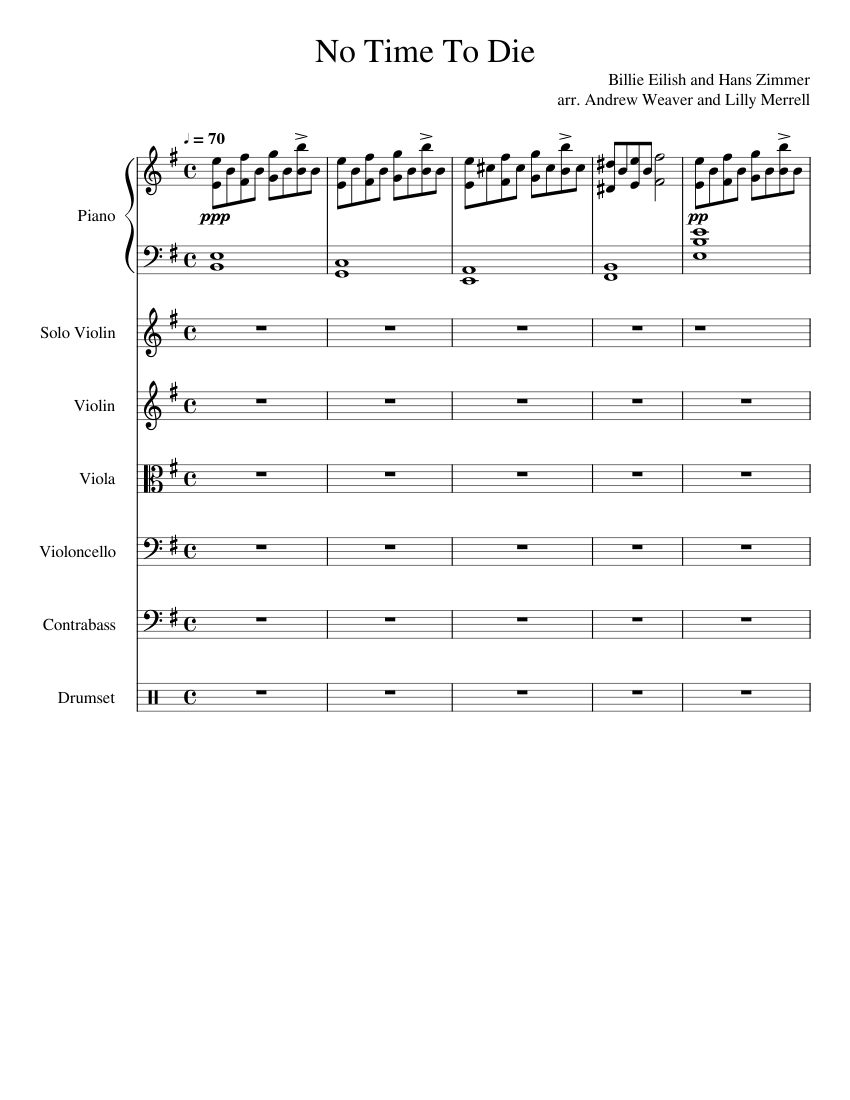 No Time To Die Billie Eilish Sheet music for Piano, Contrabass