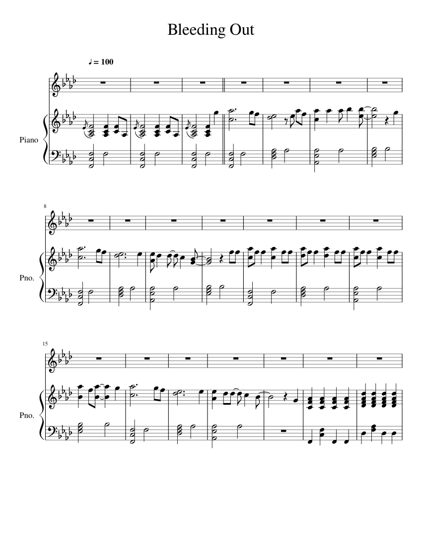 Bleeding Out Piano Only 100 BPM Sheet music for Piano, Oboe (Solo) |  Musescore.com