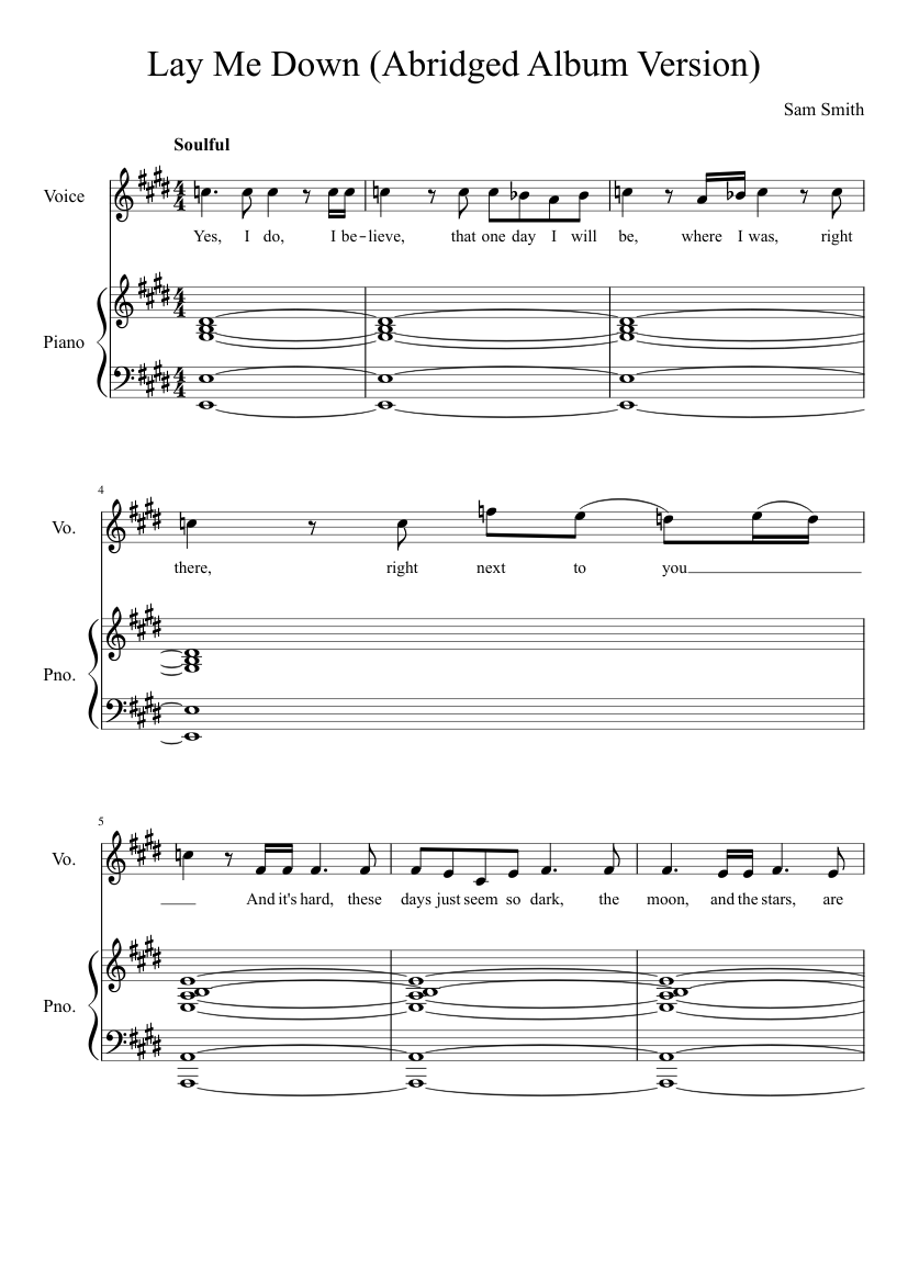 Lay Me Down (Abridged Album Version) Sheet music for Piano, Voice (other) ( Piano-Voice) | Musescore.com