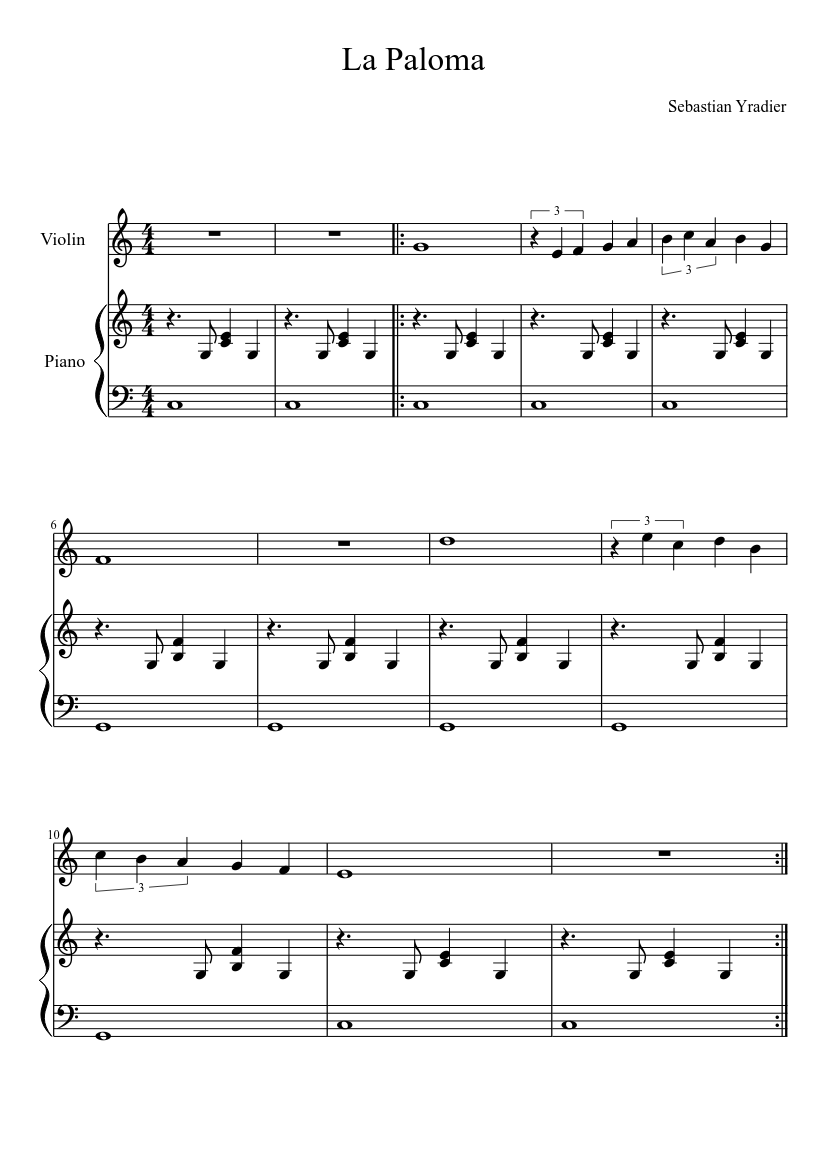La Paloma Sheet music for Piano, Violin (Solo) | Musescore.com