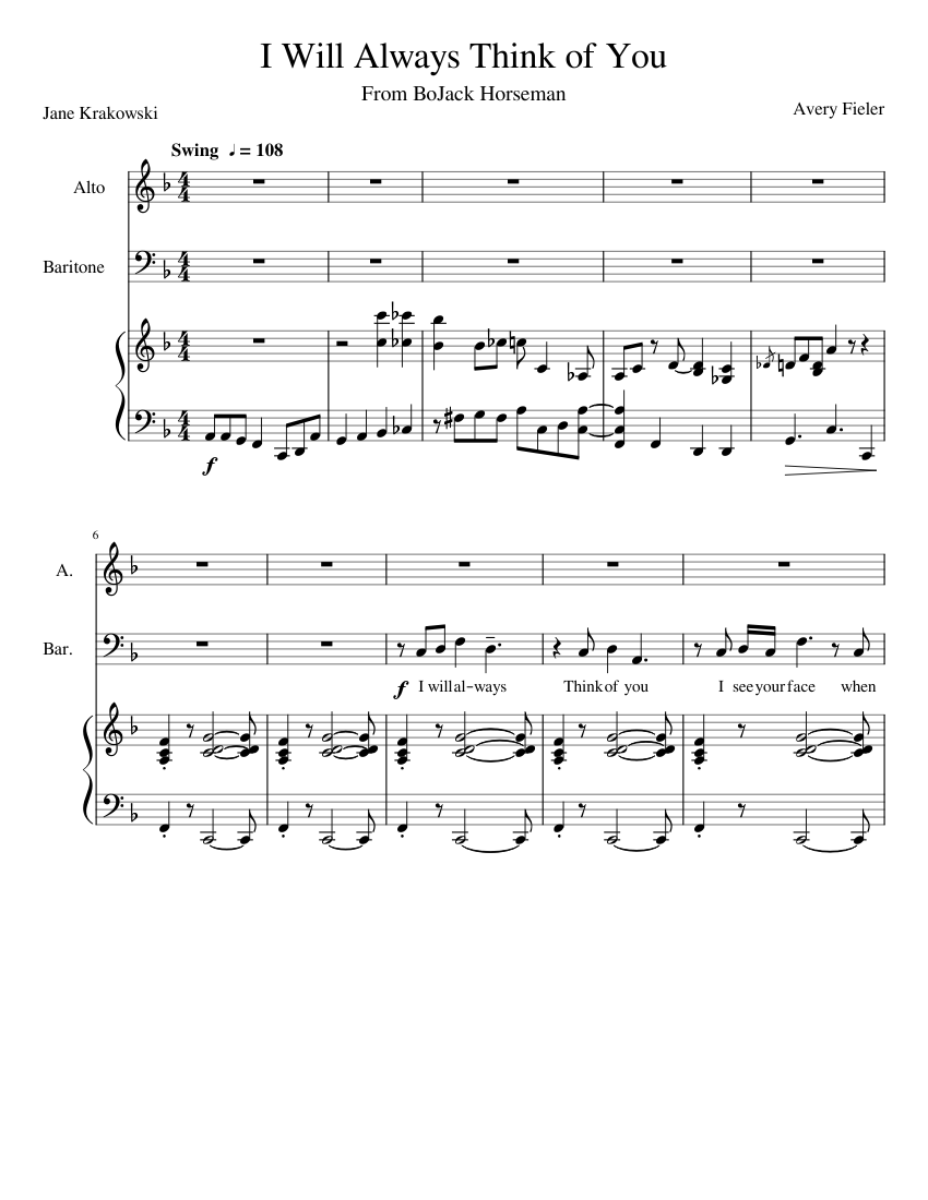 I Will Always Think of You (Duet + Piano) Sheet music for Piano, Alto,  Baritone (Mixed Trio) | Musescore.com