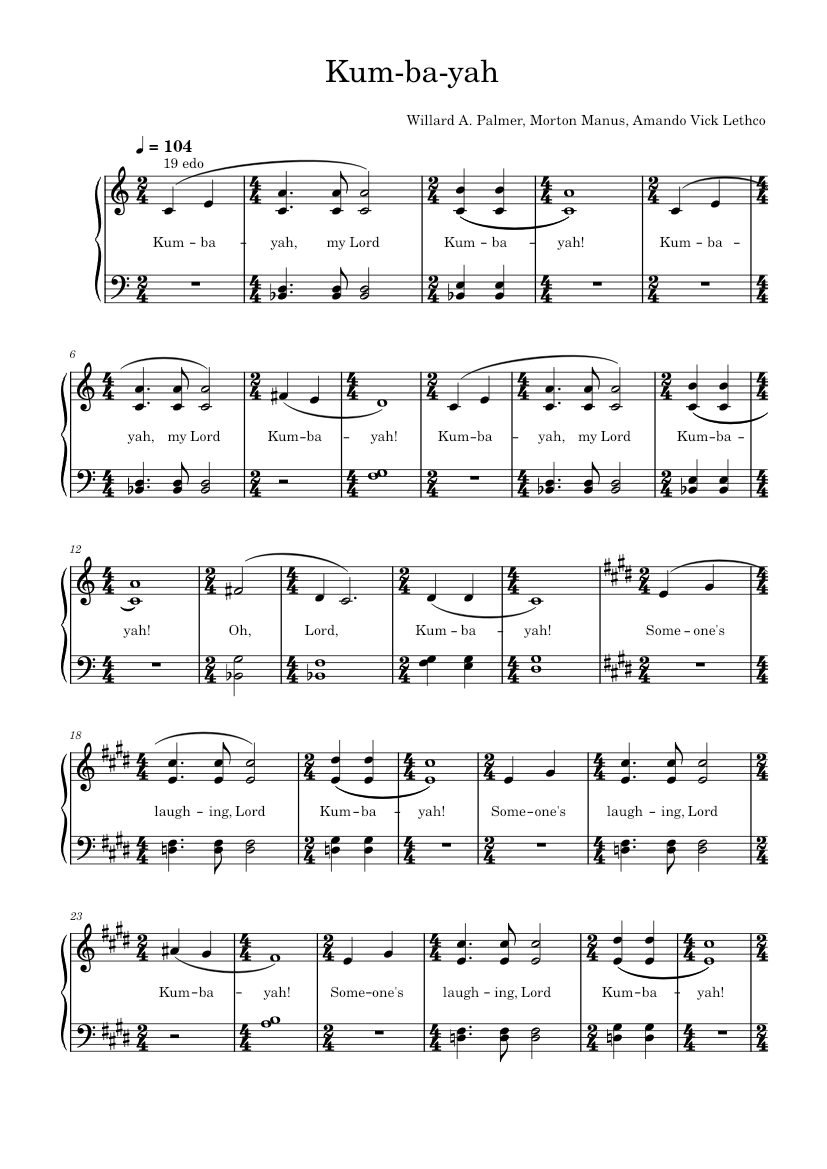 Kum Ba Yah Sheet Music For Piano Solo Easy Musescore Com