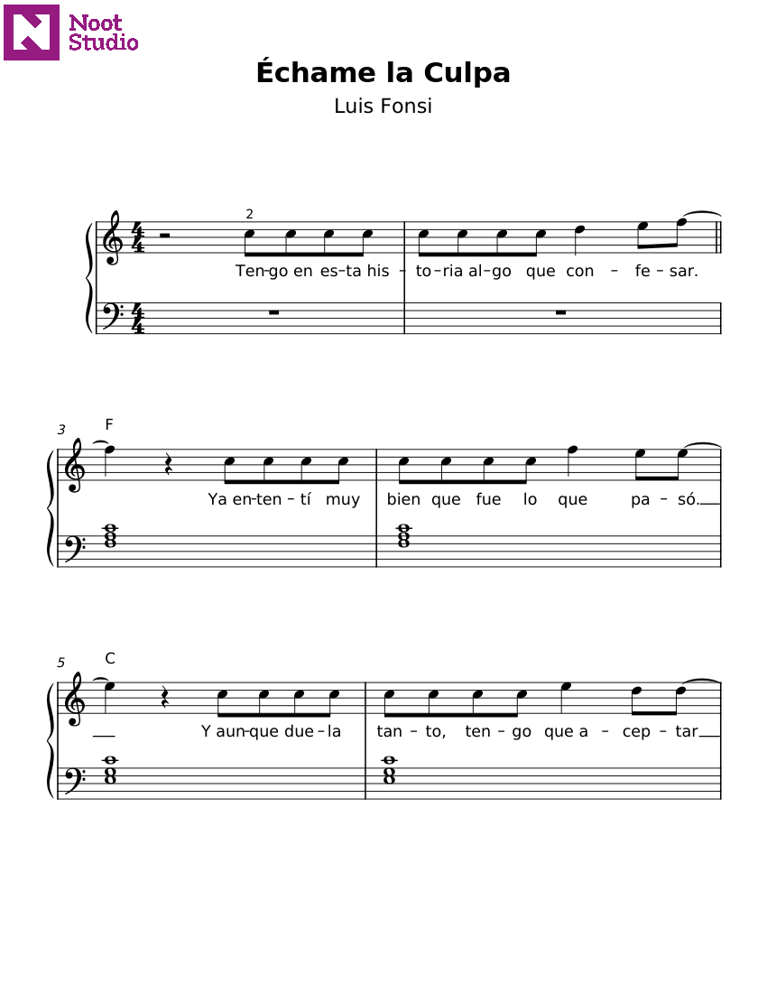 Échame la Culpa by Luis Fonsi Sheet music for Piano (Piano-Voice) |  Musescore.com