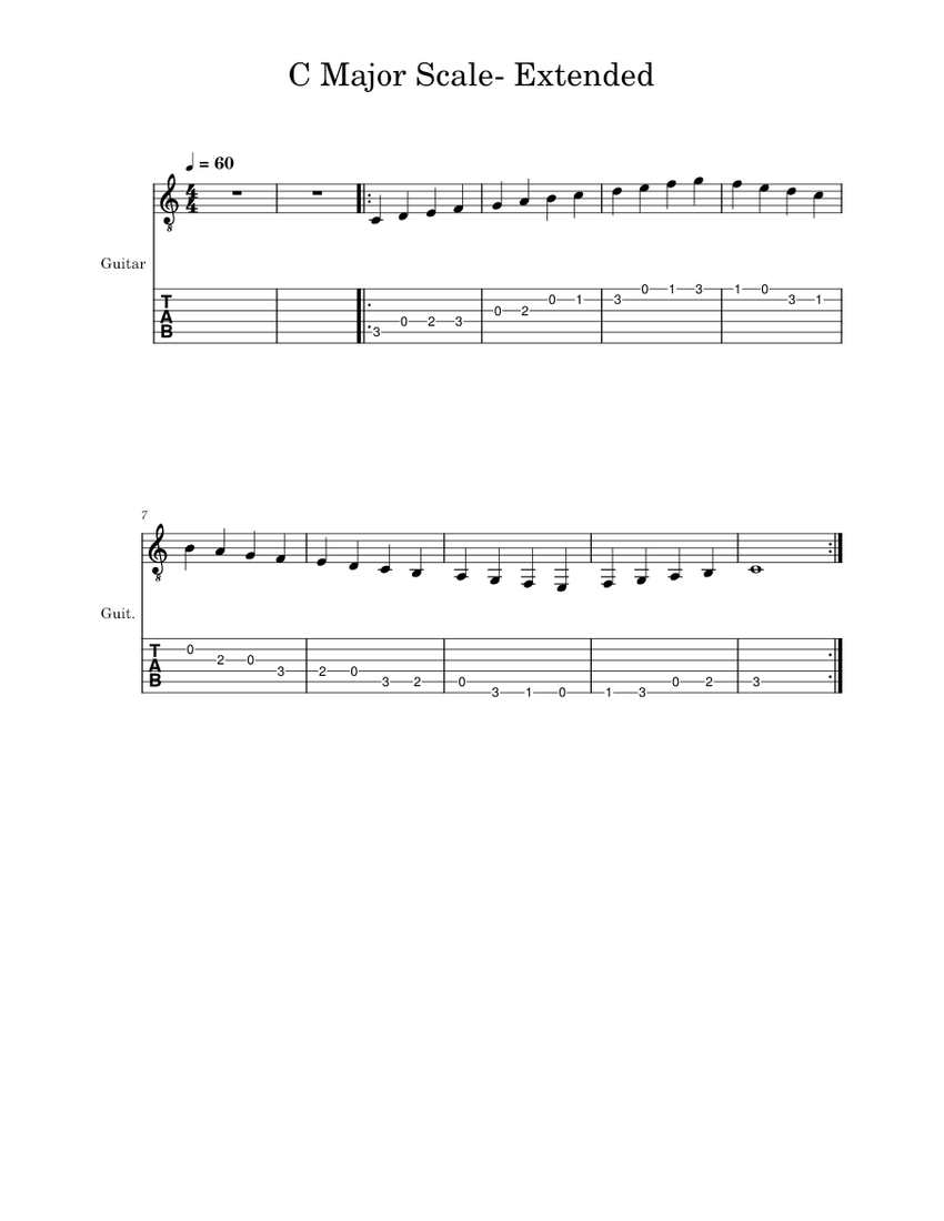 C Major Scale Extended 1 Sheet music for Guitar (Solo) | Musescore.com