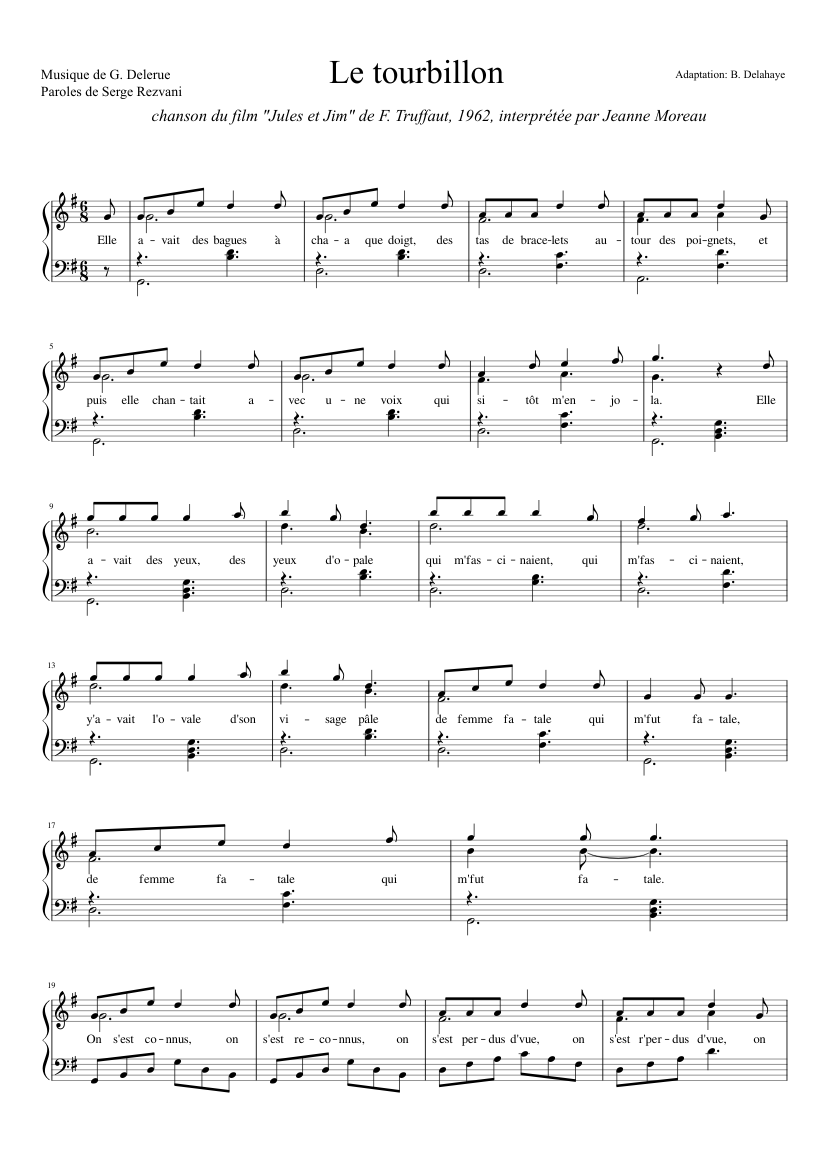 le tourbillon, piano-chant Sheet music for Flute, Contrabass (Mixed Duet) |  Musescore.com