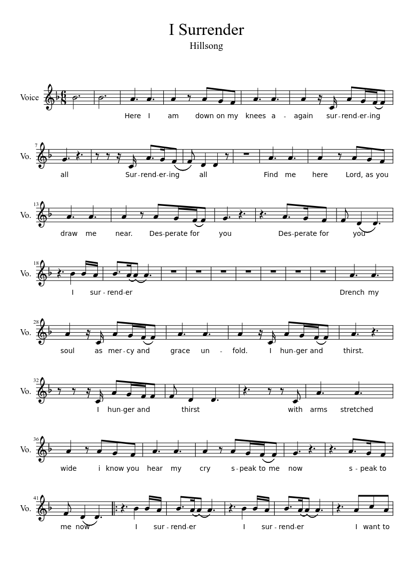 I Surrender - Hillsong Sheet music for Voice (other) (Solo) | Musescore.com