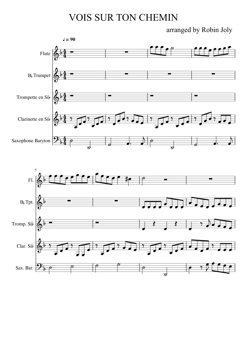 tubescore: Vois sur ton chemin Sheet Music by Bruno Coulais for Trumpet Les  Choristes OST The Chorus