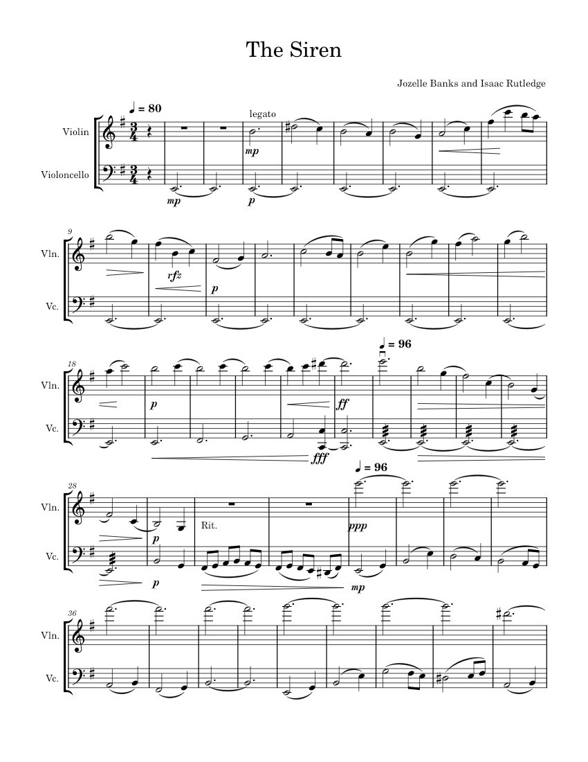 The Siren - Jozelle Banks and Isaac Rutledge Sheet music for Violin ...