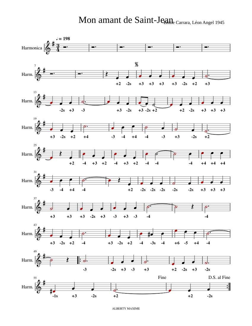 Mon amant de Saint Jean Sheet music for Harmonica (Solo) | Musescore.com