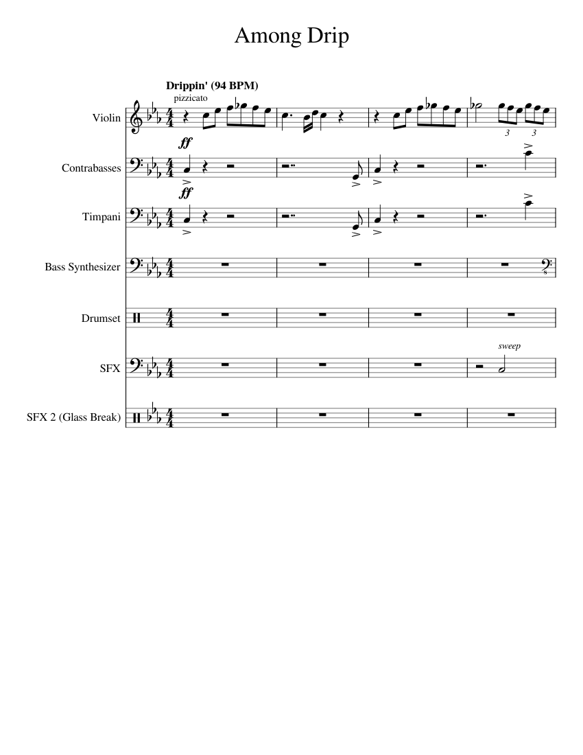 Among Drip (Among Us Drip) Sheet music for Timpani, Violin, Bass