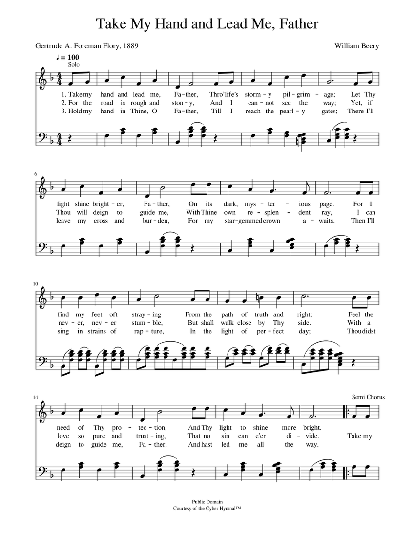 Take My Hand And Lead Me Father William Beery Sheet Music For Piano
