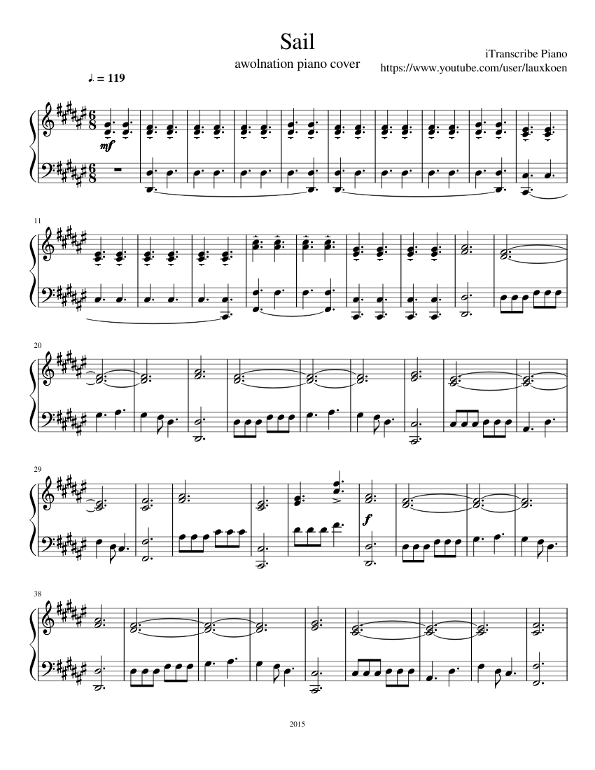 Sail - iTranscribe Piano (AWOLNATION cover) Sheet music for Piano (Solo)  Easy | Musescore.com