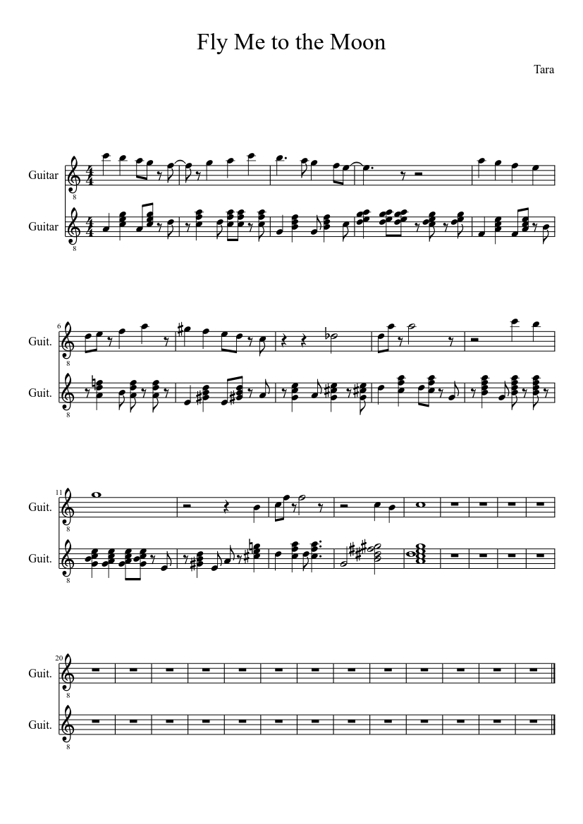 Fly Me to the Moon Sheet Music for Guitar (Mixed Duet) | MuseScore.com