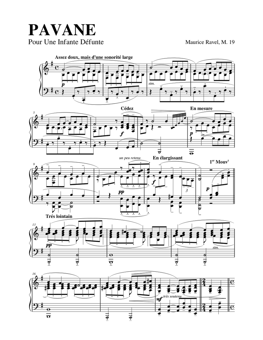 Maurice Ravel - Pavane pour une infante défunte, M. 19 Sheet music for Piano  (Solo) | Musescore.com
