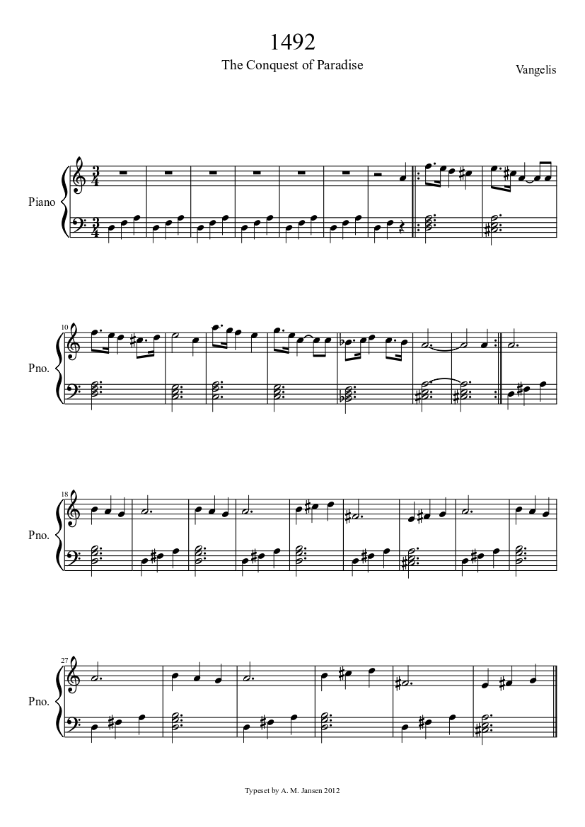 1492 Sheet Music for Piano (Solo) | MuseScore.com