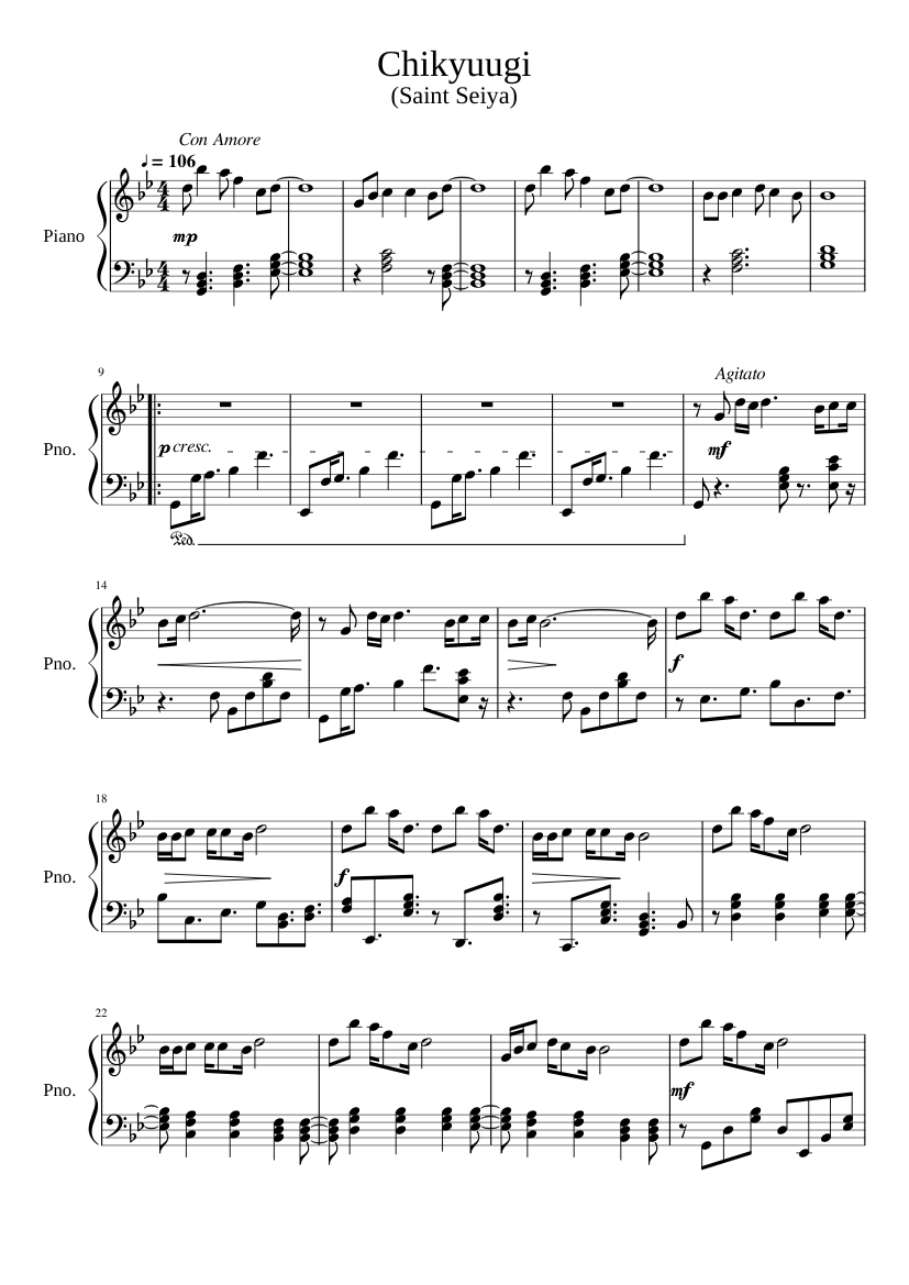 Chikyuugi (Saint Seiya) Sheet music for Piano (Solo) | Musescore.com