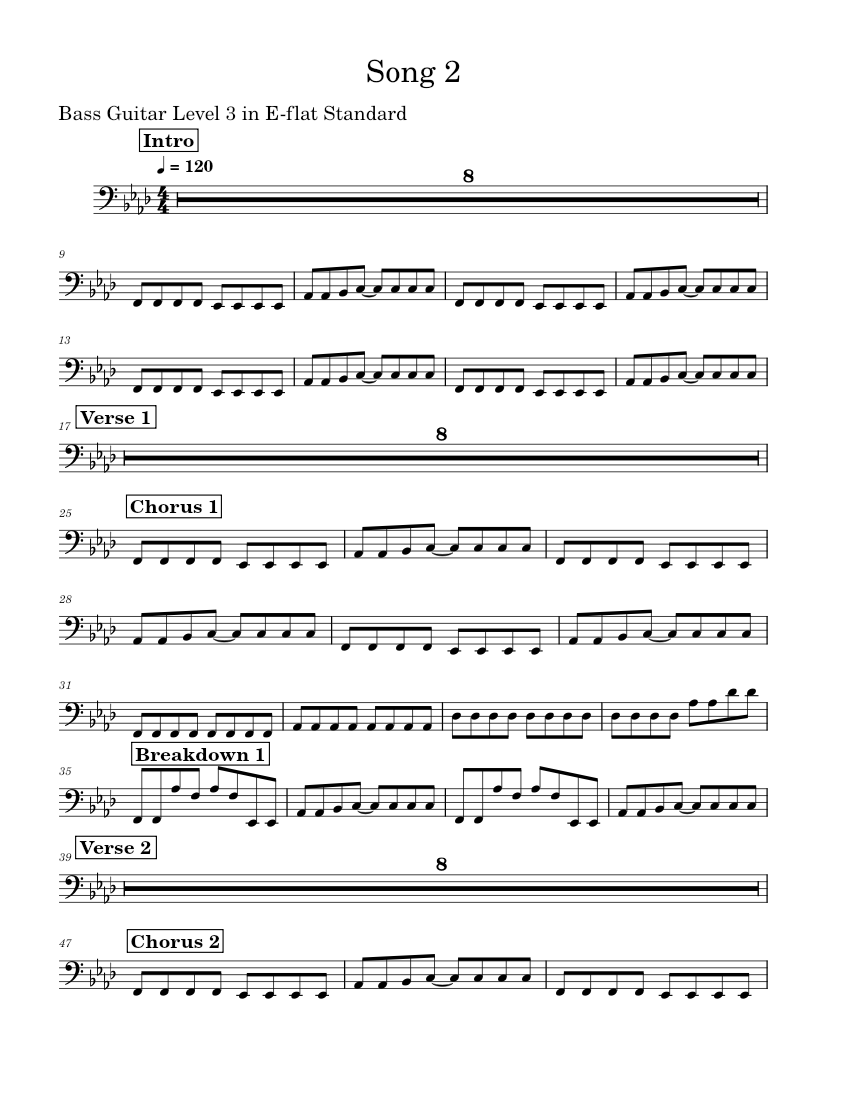 Song 2 – Blur Song 2 - Bass Guitar Level 3 in E-flat Standard Sheet music  for Bass guitar (Solo) | Musescore.com