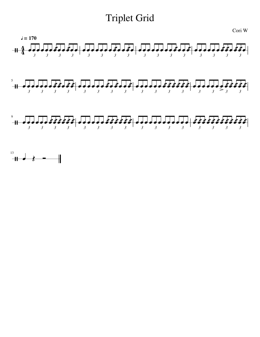 Triplet Note Grid Triplet Grid Sheet Music for Snare drum (Solo) | MuseScore.com