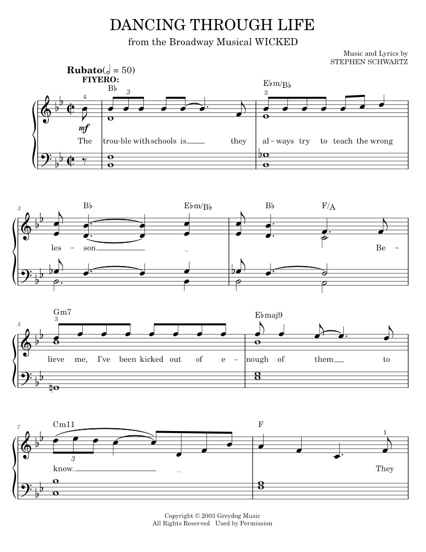 Play Official version of Dancing Through Life (from Wicked) Sheet Music ...