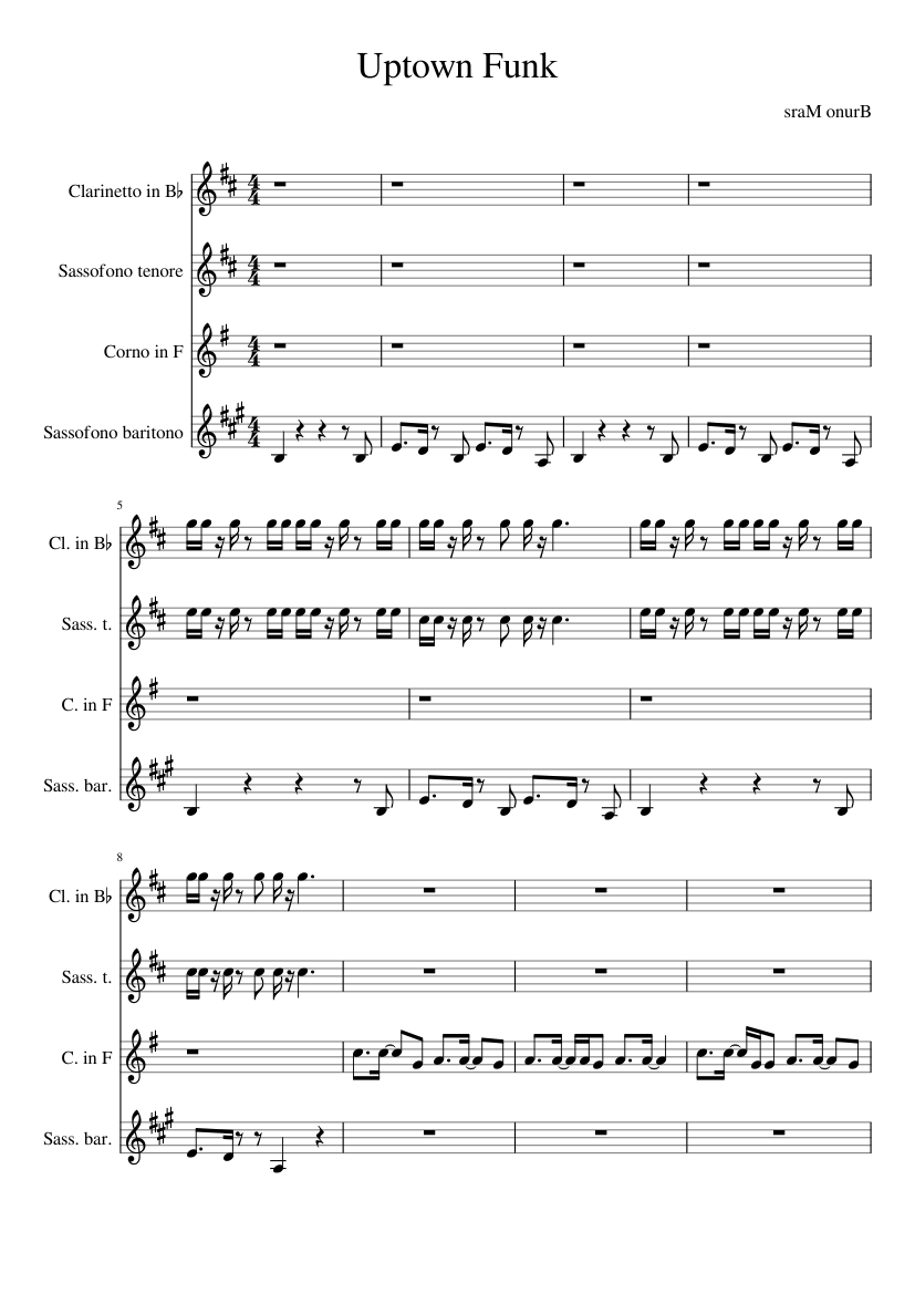 Uptown Funk Sheet music for in bflat, Saxophone tenor