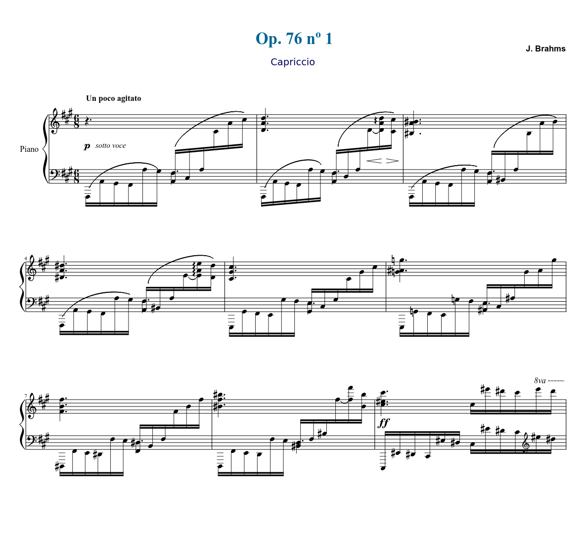 Johannes Brahms - Capriccio op 76 Nº 1 Sheet Music for Piano (Solo