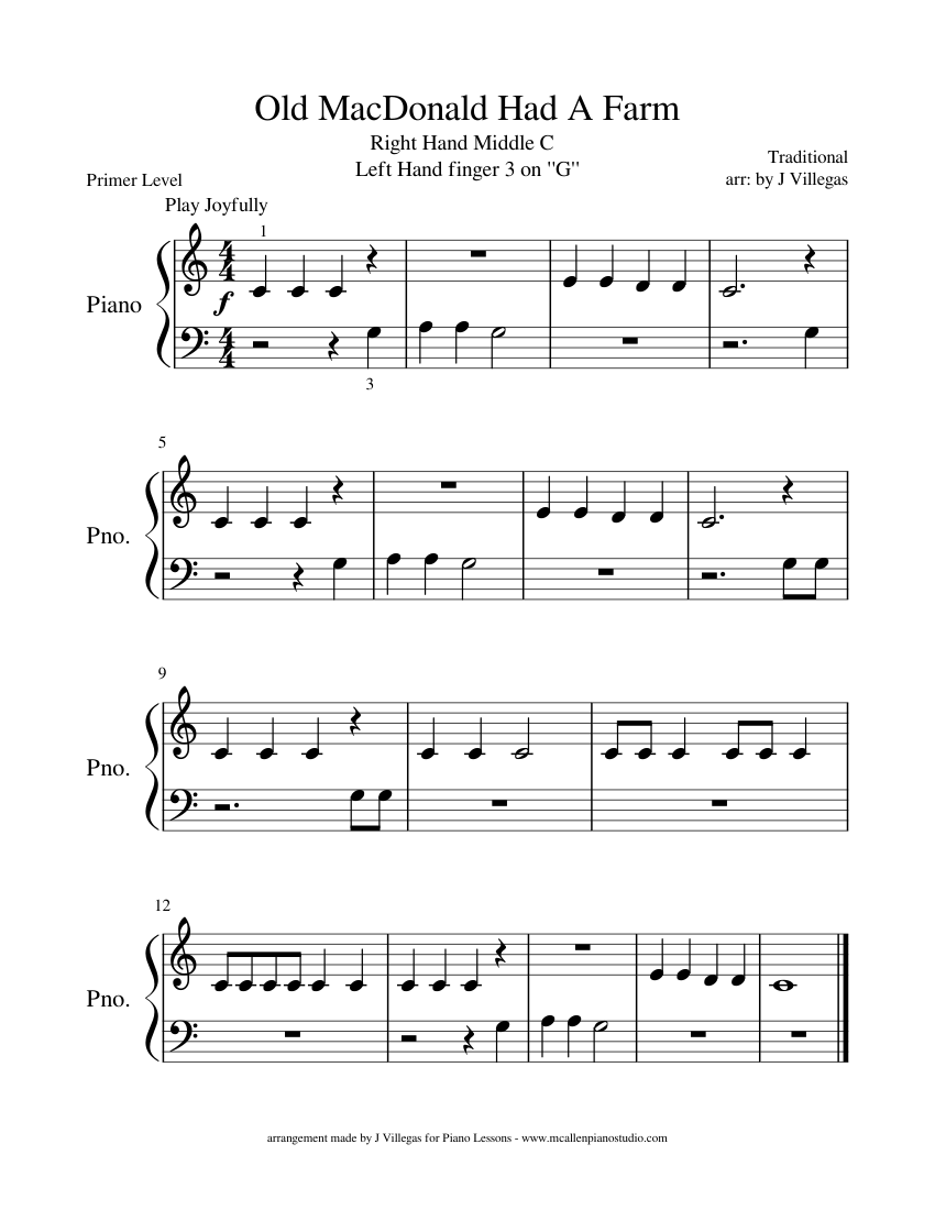 Old MacDonald Had A Farm Sheet music for Piano (Solo) | Musescore.com