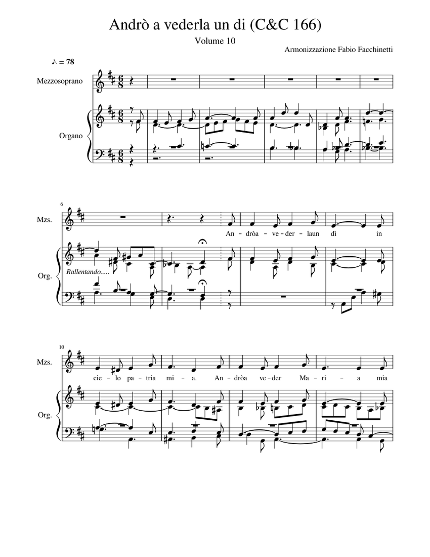 Andro a vederla un di C C 166 Sheet music for Organ, Mezzo soprano (Mixed  Duet) | Musescore.com