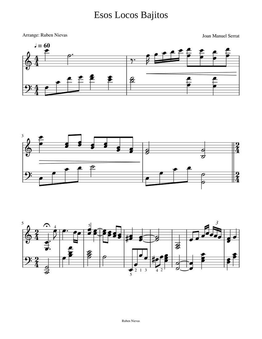 Esos Locos Bajitos Sheet Music For Piano (Solo) Easy | Musescore.com