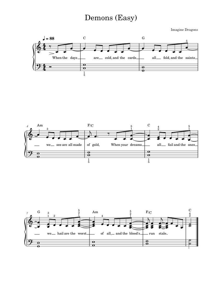 Demons – Imagine Dragons Sheet music for Piano (Solo) | Musescore.com