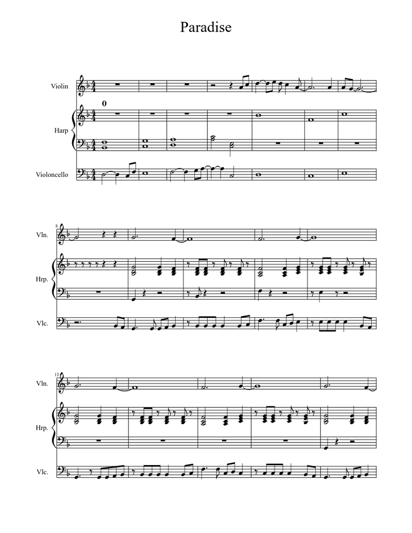 Paradise Sheet Music For Violin Harp Mixed Duet Musescore Com paradise sheet music for violin harp