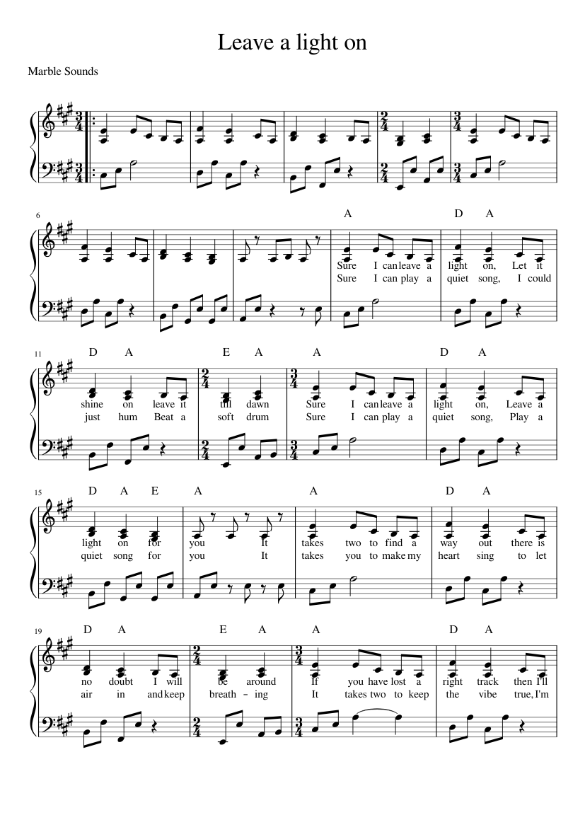 Leave a light on Sheet music for Piano (Solo) Easy | Musescore.com