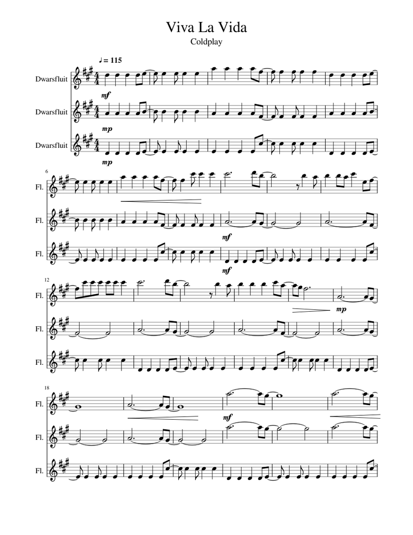 Coldplay Viva La Vida Sheet Music For Flute Mixed Trio Musescore Com