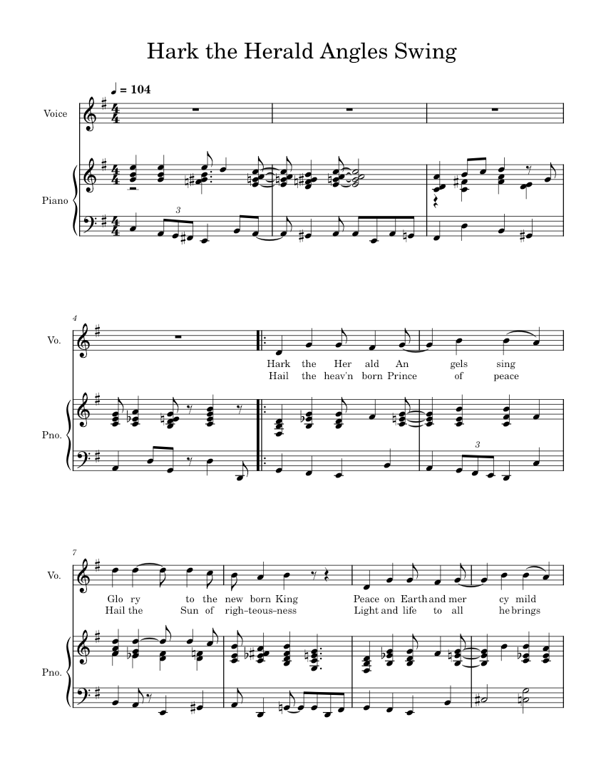 Hark The Herald Angles Swing Intro Piano Sheet Music For Piano, Voice 