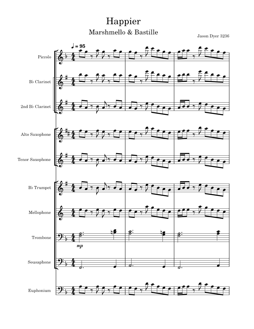 Happier - Marshmello &amp; Bastille (Jason Dyer) Sheet music for Trombone ...