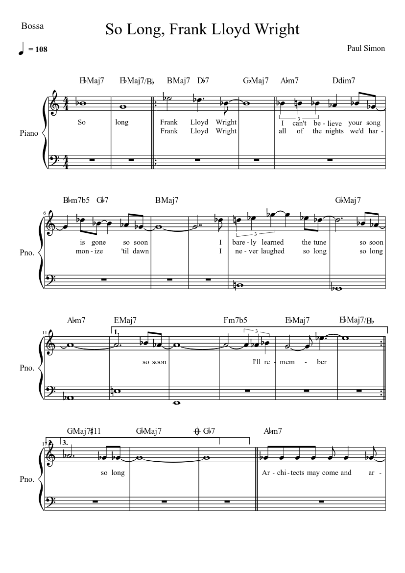 So Long, Frank Lloyd Wright Sheet music for Piano (Solo) | Musescore.com