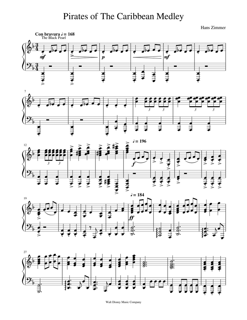 Pirates Of The Caribbean Medley – Hans Zimmer Sheet music for Piano (Solo)  | Musescore.com