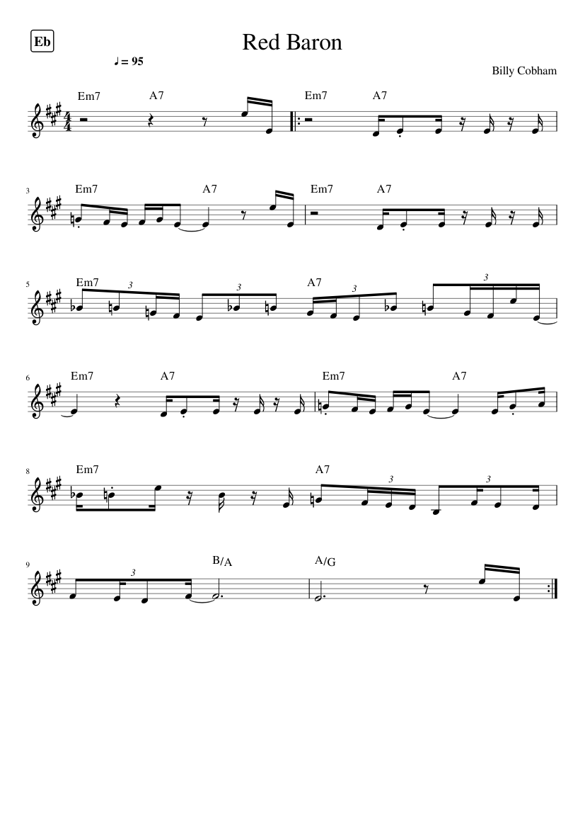 Red Baron Eb instruments Sheet Music with Chords for Piano (Solo