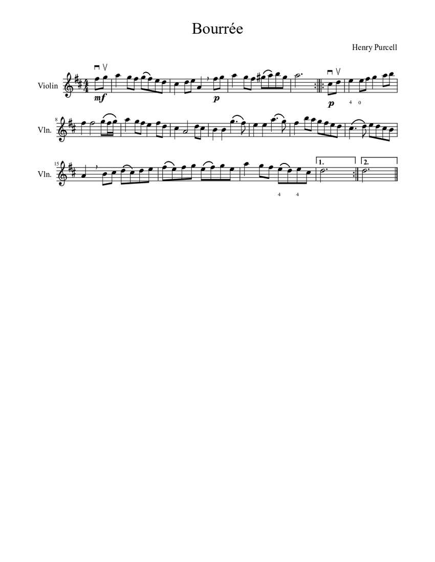 Bourrée - Henry Purcell Sheet music for Violin (Solo) | Musescore.com