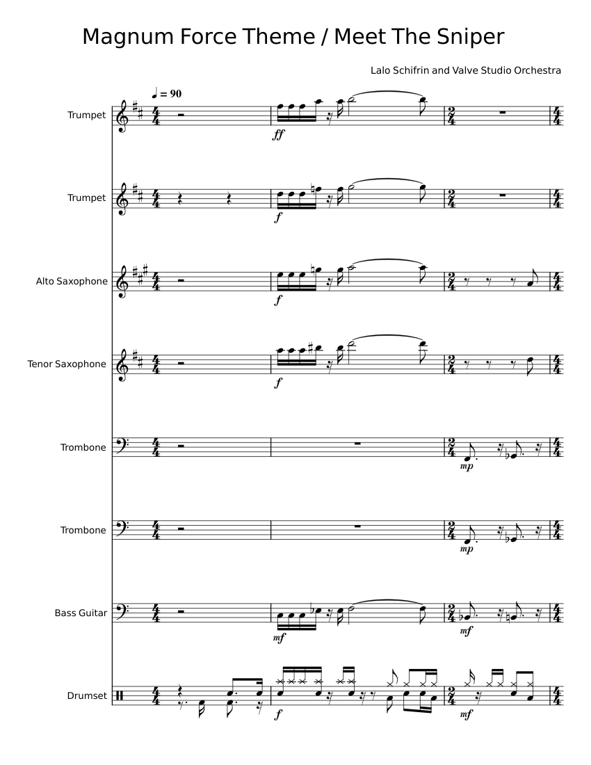 Magnum Force Theme - Lalo Schifrin Sheet Music For Trombone, Saxophone ...