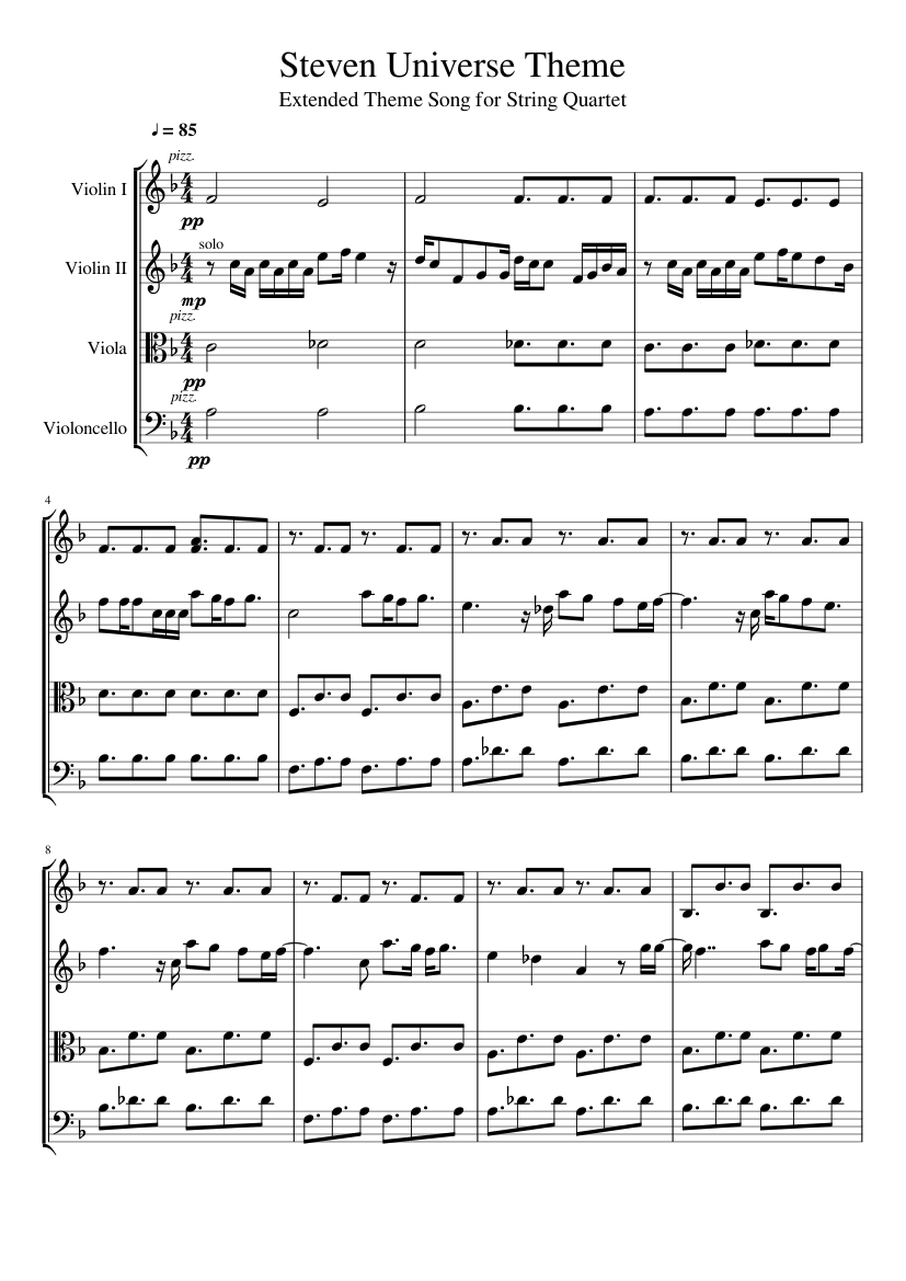 Absorb affix swim Steven Universe-Extended Theme for Strings [Update] Sheet music for Violin,  Viola, Cello (String Quartet) | Musescore.com