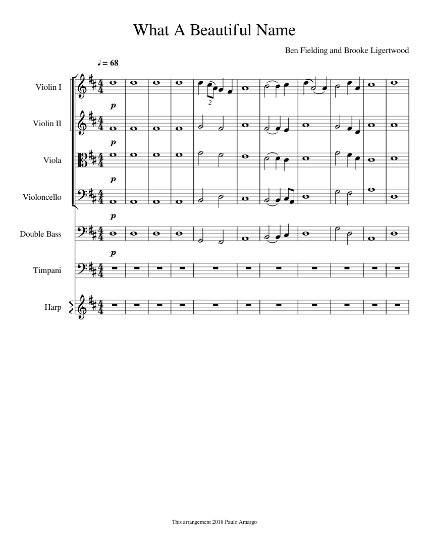 What A Beautiful Name Sheet Music For Violin Cello Viola Contrabass More Instruments Mixed Ensemble Musescore Com