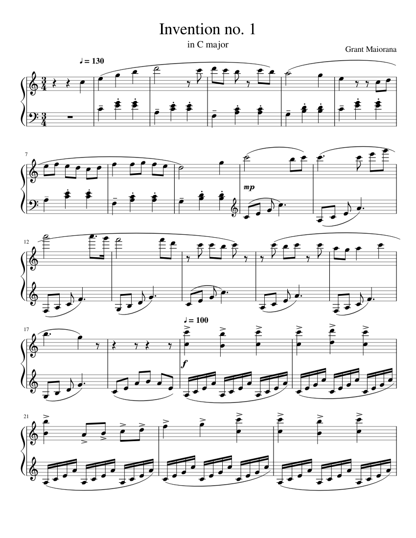 Invention No. 1 Sheet music for Piano (Solo) | Musescore.com