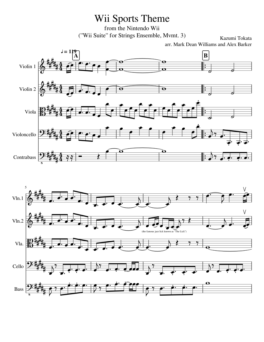 Wii Sports Theme ("Wii Suite" for Strings Ensemble, Mvt. 3) Sheet music for  Contrabass, Violin, Viola, Cello (String Orchestra) | Musescore.com