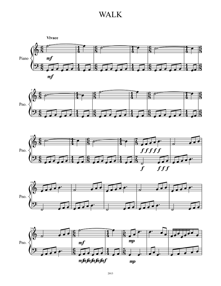 WALK Sheet music for Piano (Solo) | Musescore.com